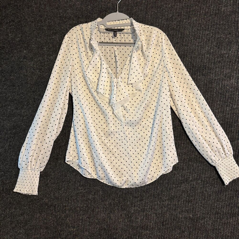 White House Black Market Polka Dot Ruffle Blouse Size 10
